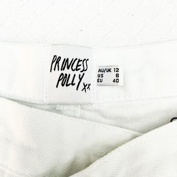 Princess Polly Holly Assymetric Waist Straight Leg Jeans Denim White Size 8 NWT - Picture 4 of 9